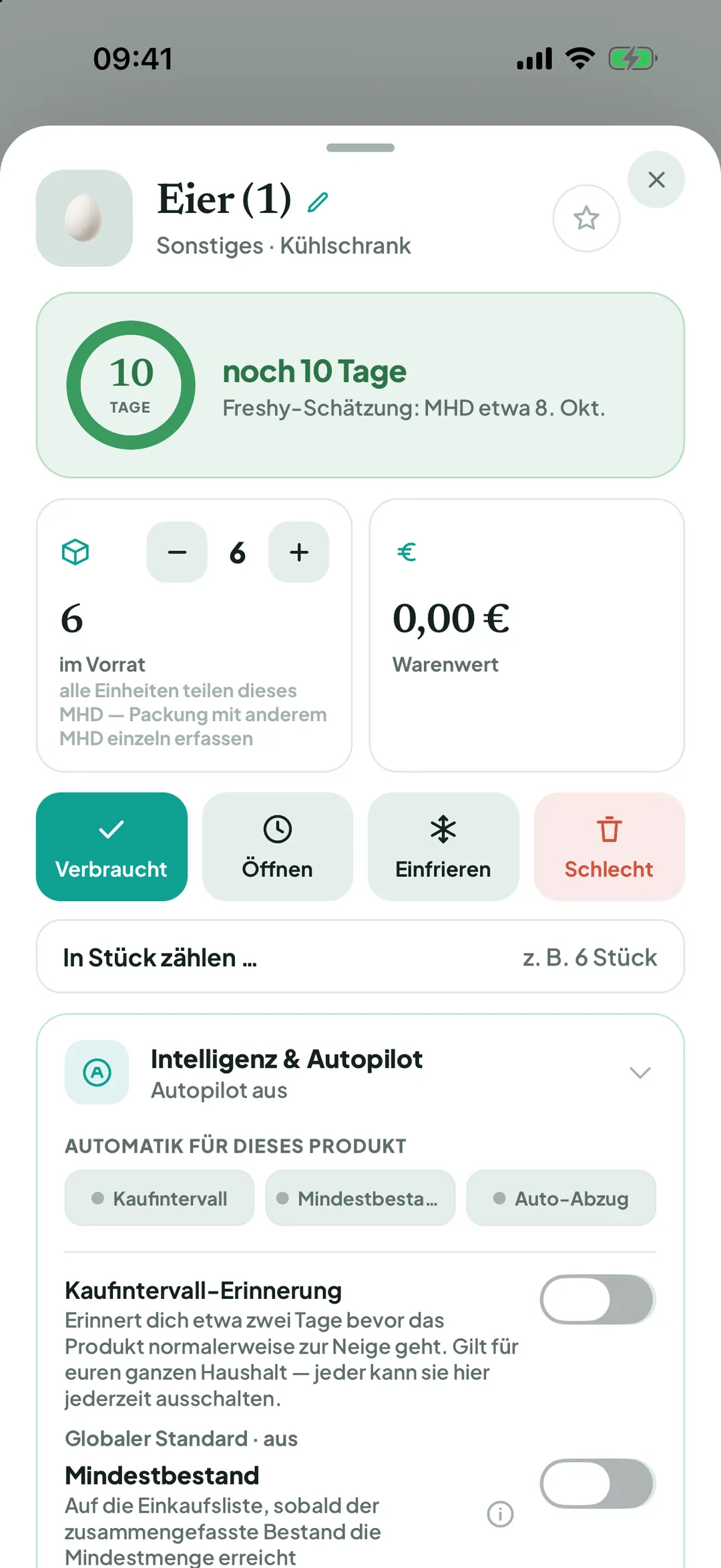 Automatik für dieses Produkt mit Kaufintervall, Mindestbestand und Auto-Abzug