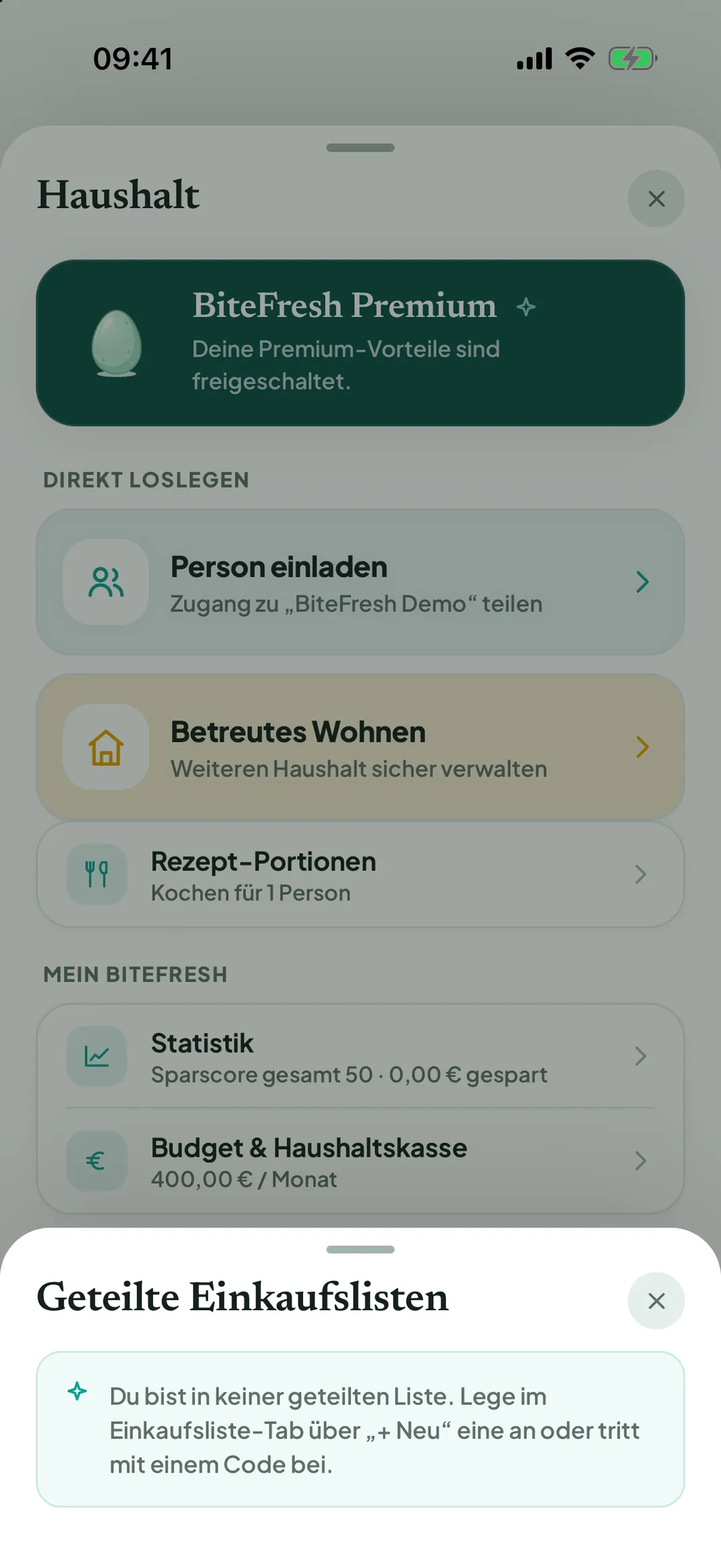 Übersicht Geteilte Einkaufslisten