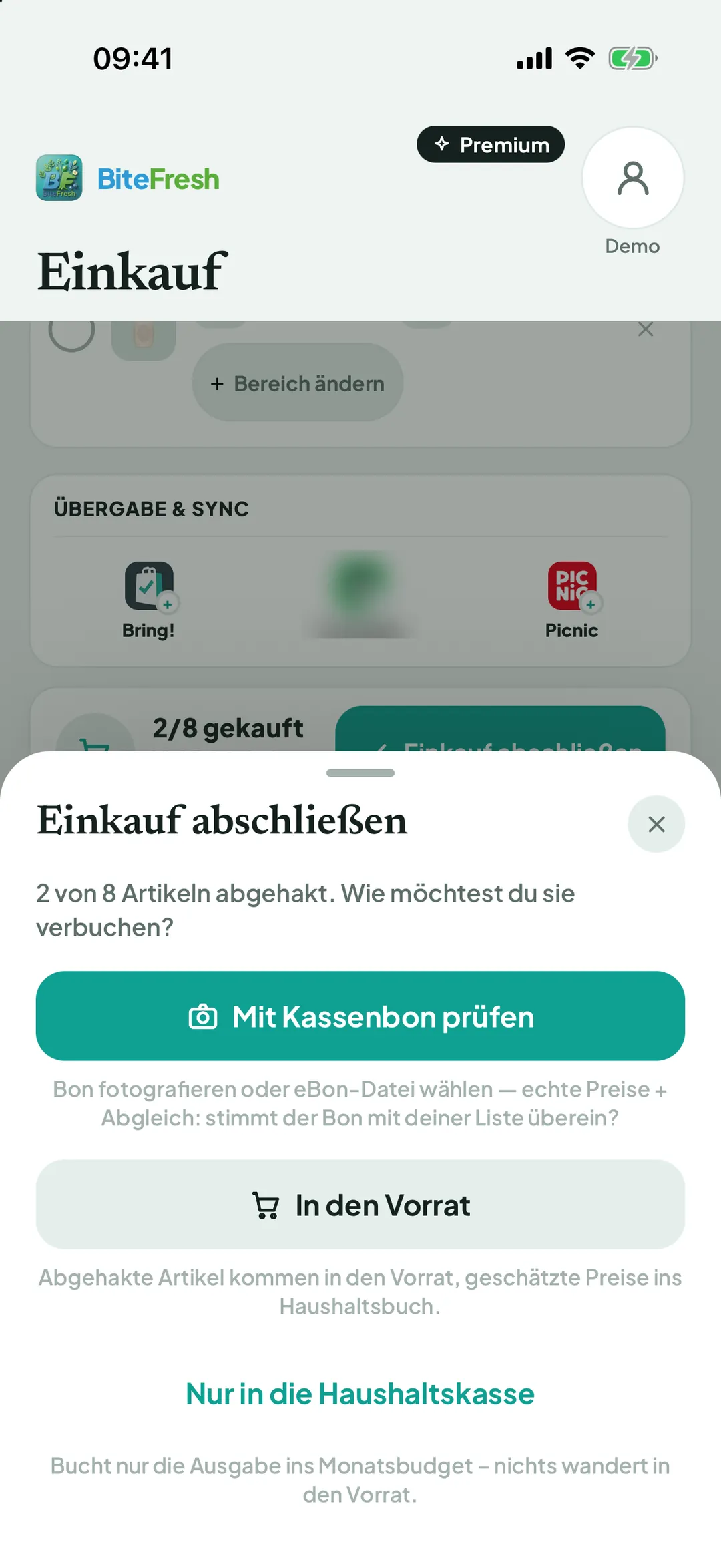 Auswahl Einkauf abschließen mit drei Wegen