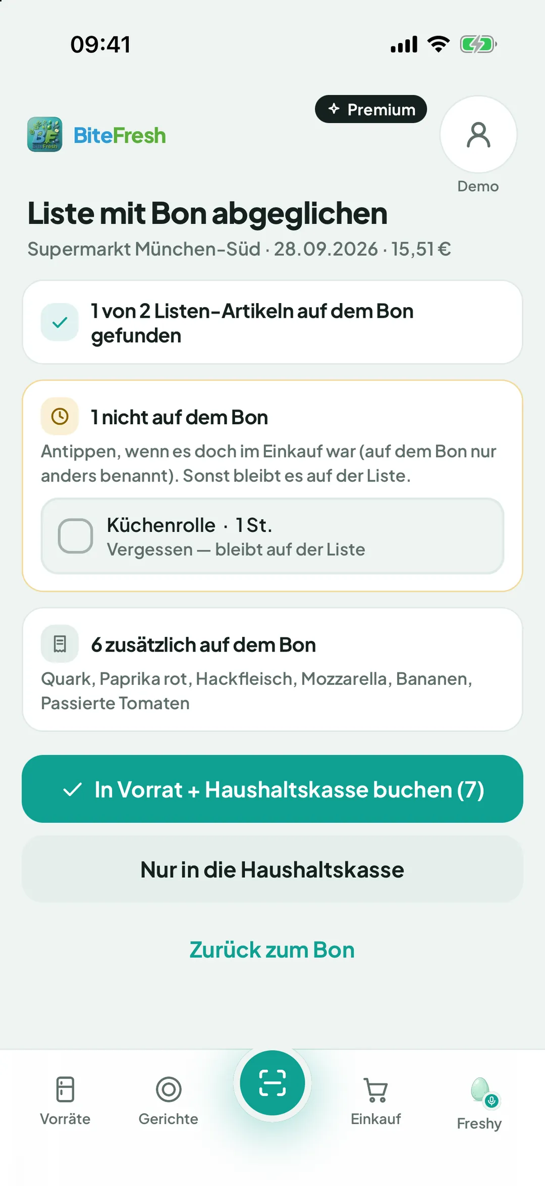 Ergebnis „Liste mit Bon abgeglichen“