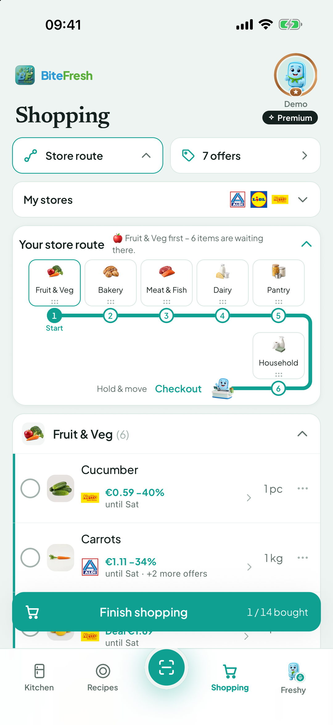 Store route view with sections