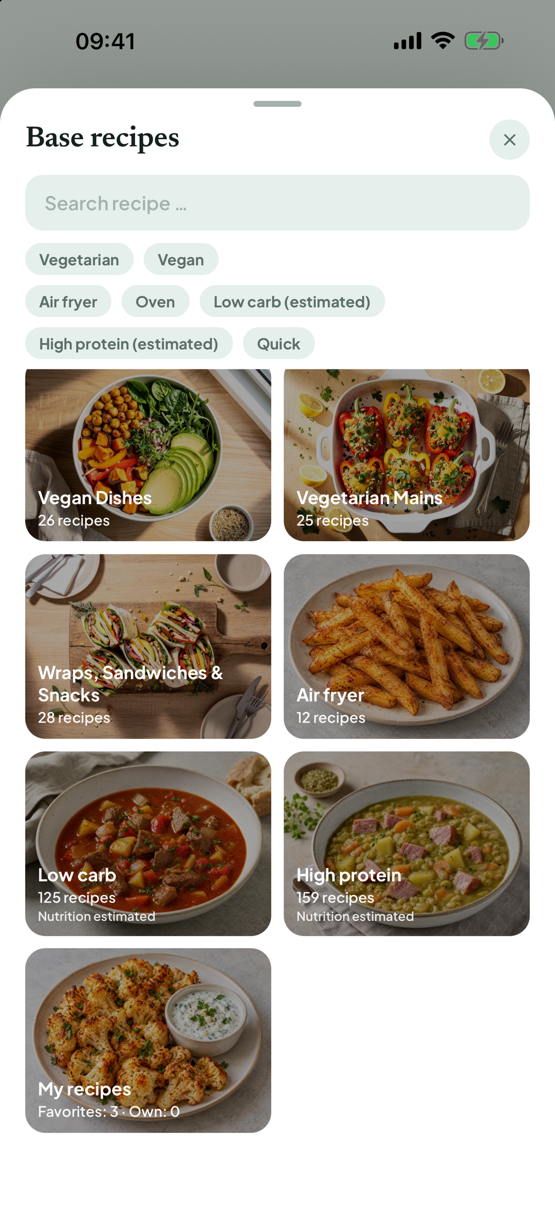 Base recipe catalogue