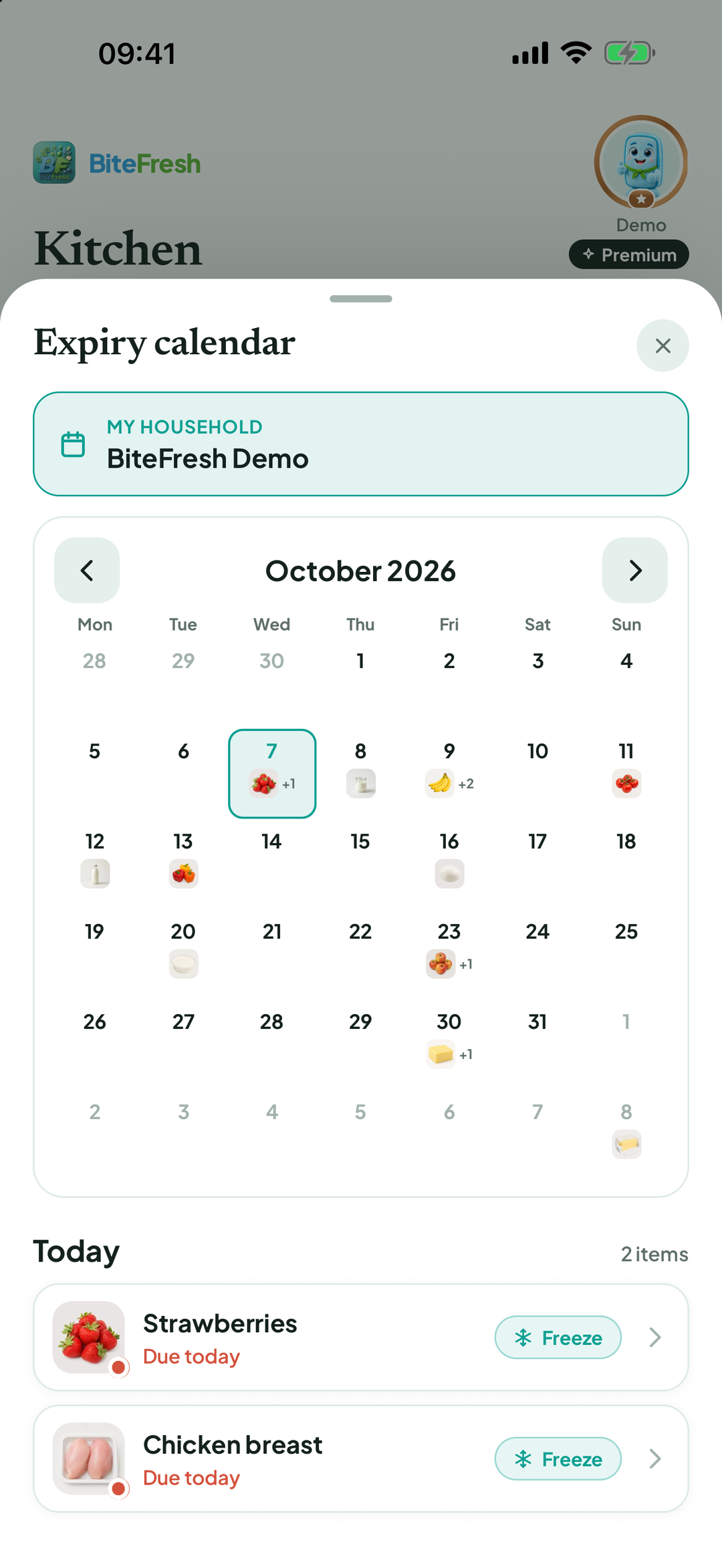 Expiry calendar month view
