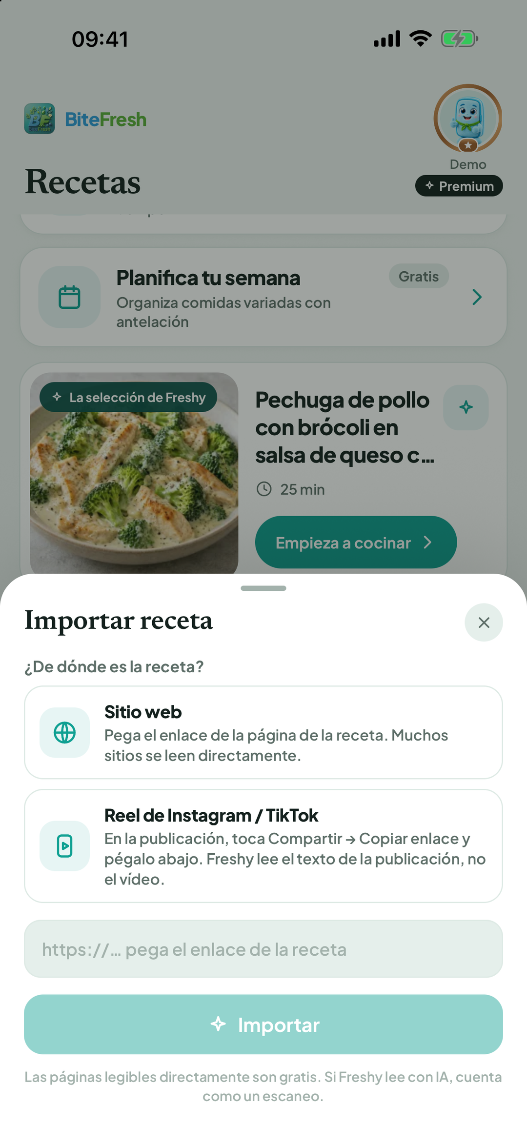 Importar una receta por enlace