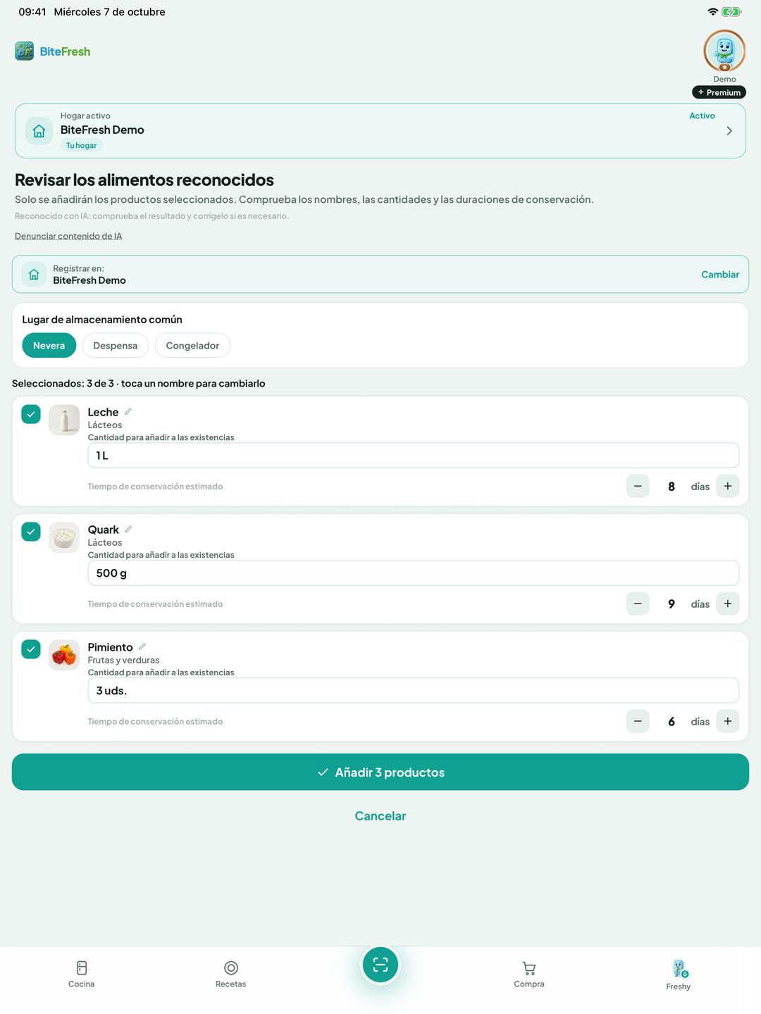 Alimentos reconocidos del frigorífico