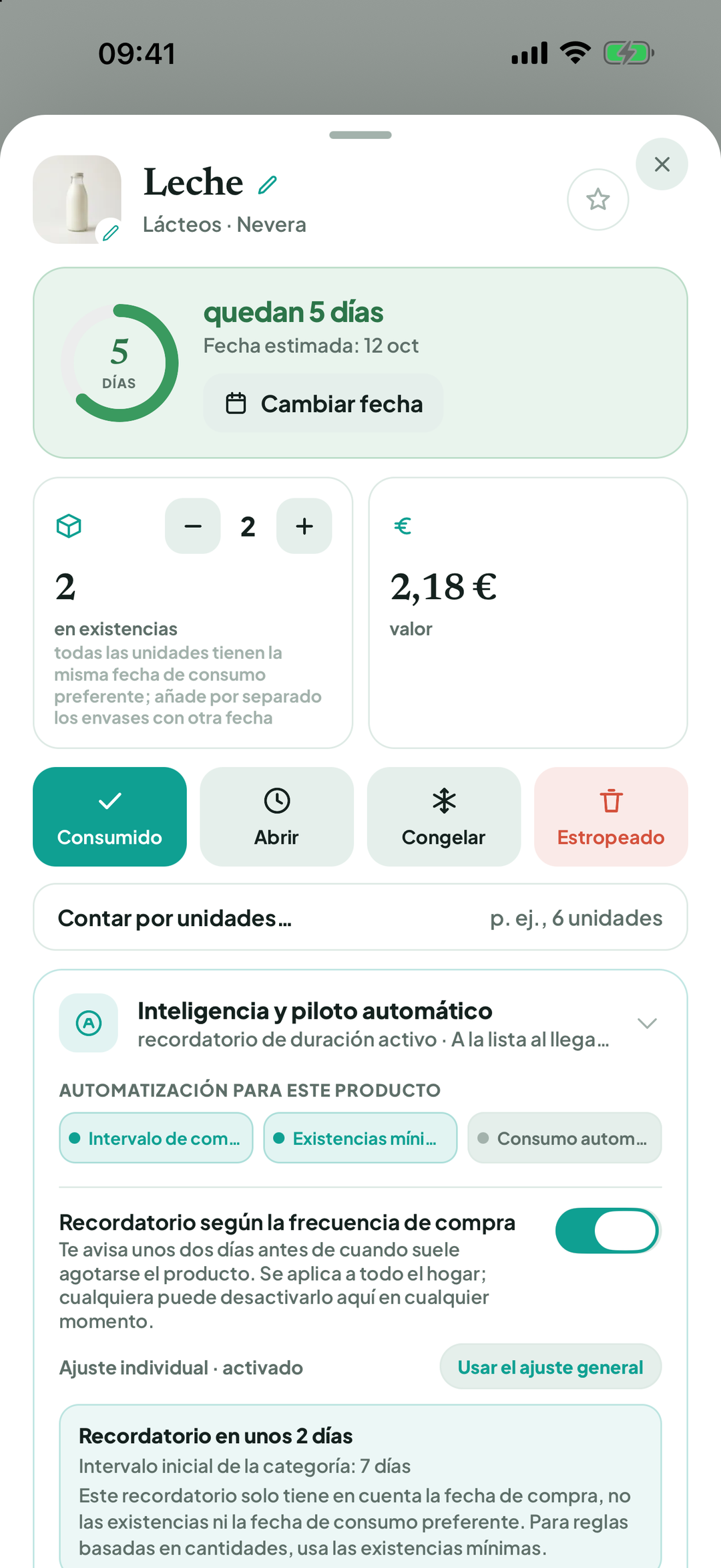 Ficha con fecha de consumo preferente