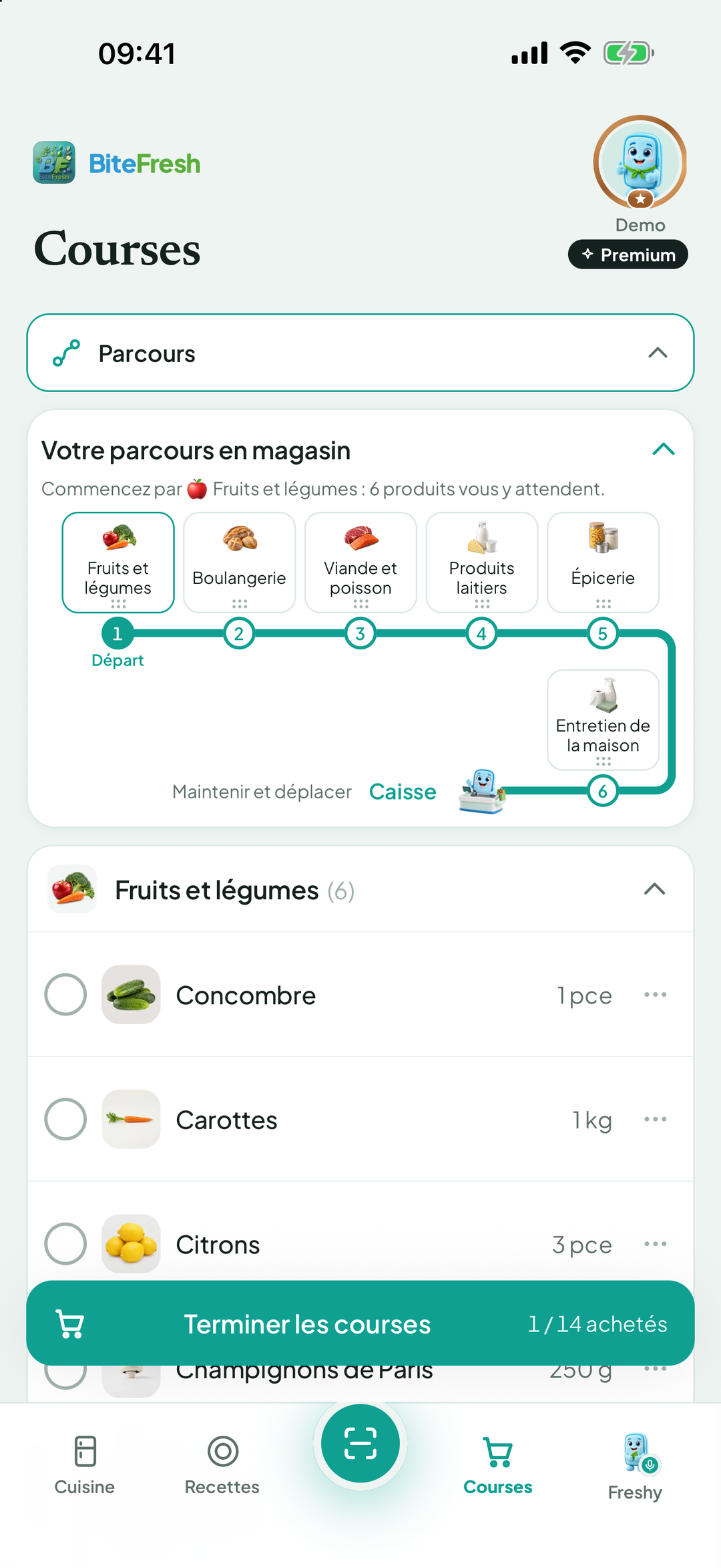 Parcours de magasin organisé par zones
