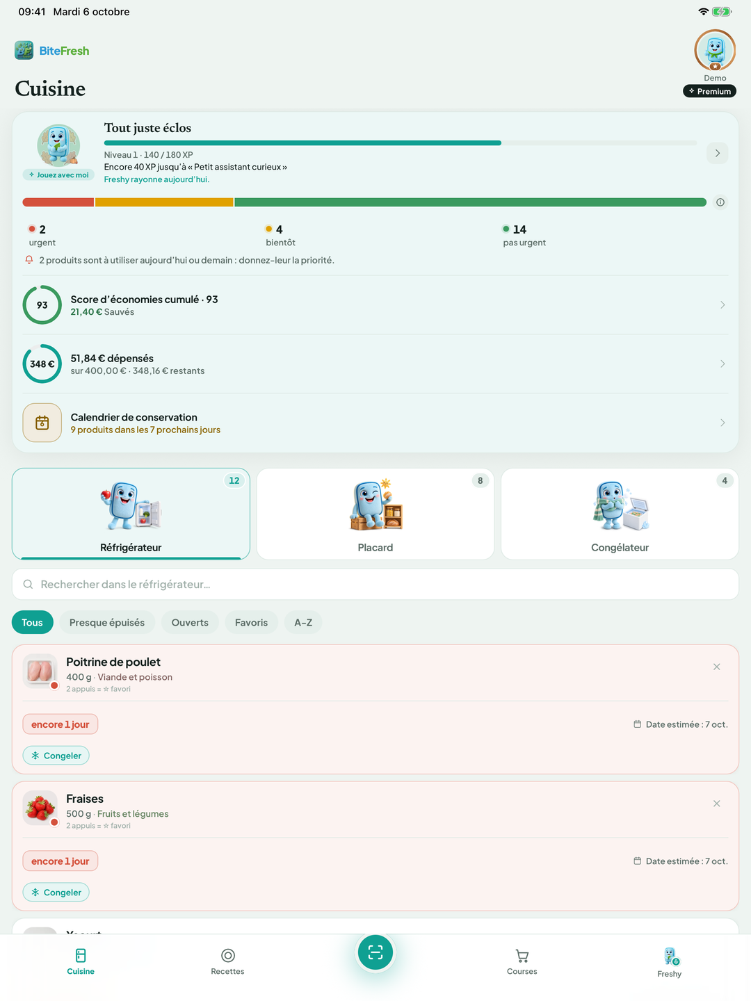 Liste des réserves avec jours restants et dates par produit