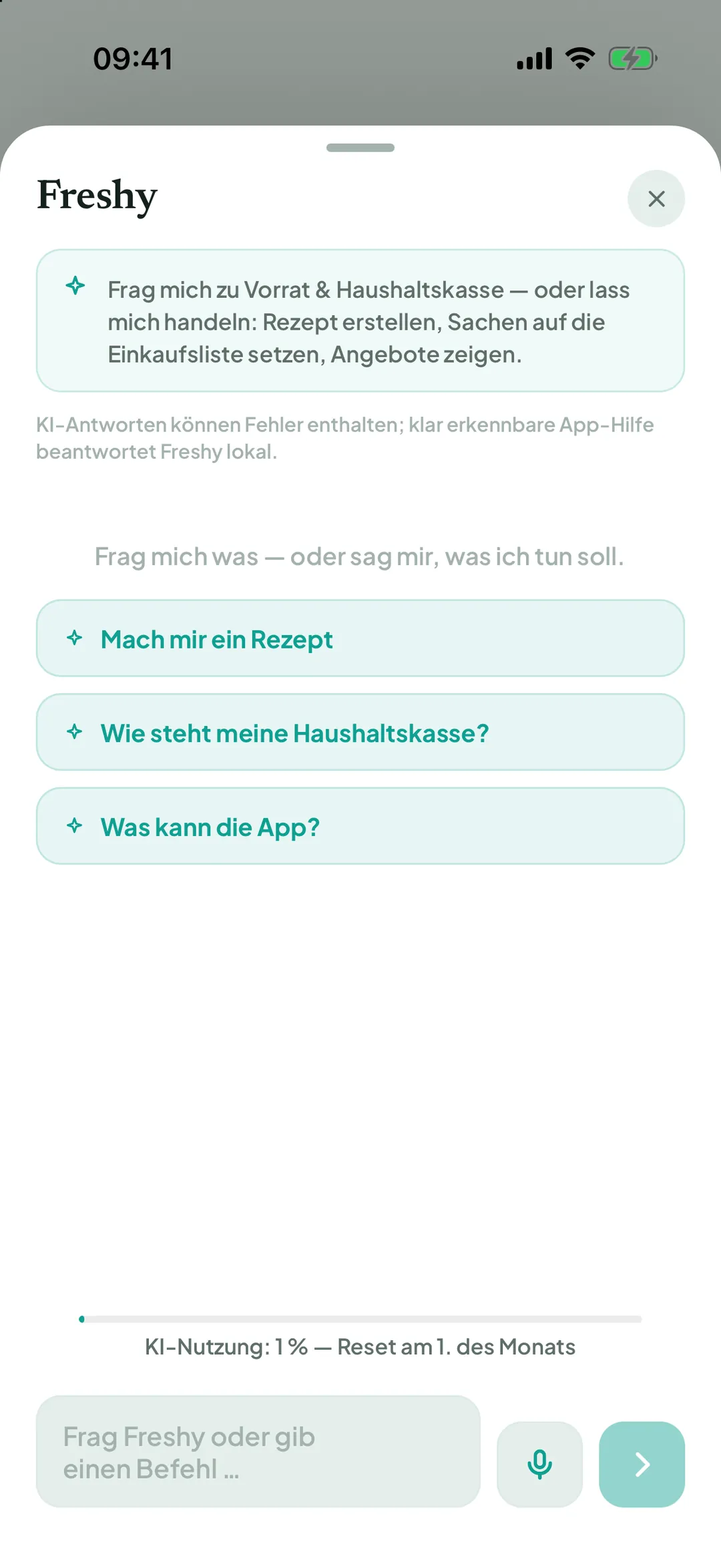 Freshy-Chat mit drei Vorschlägen