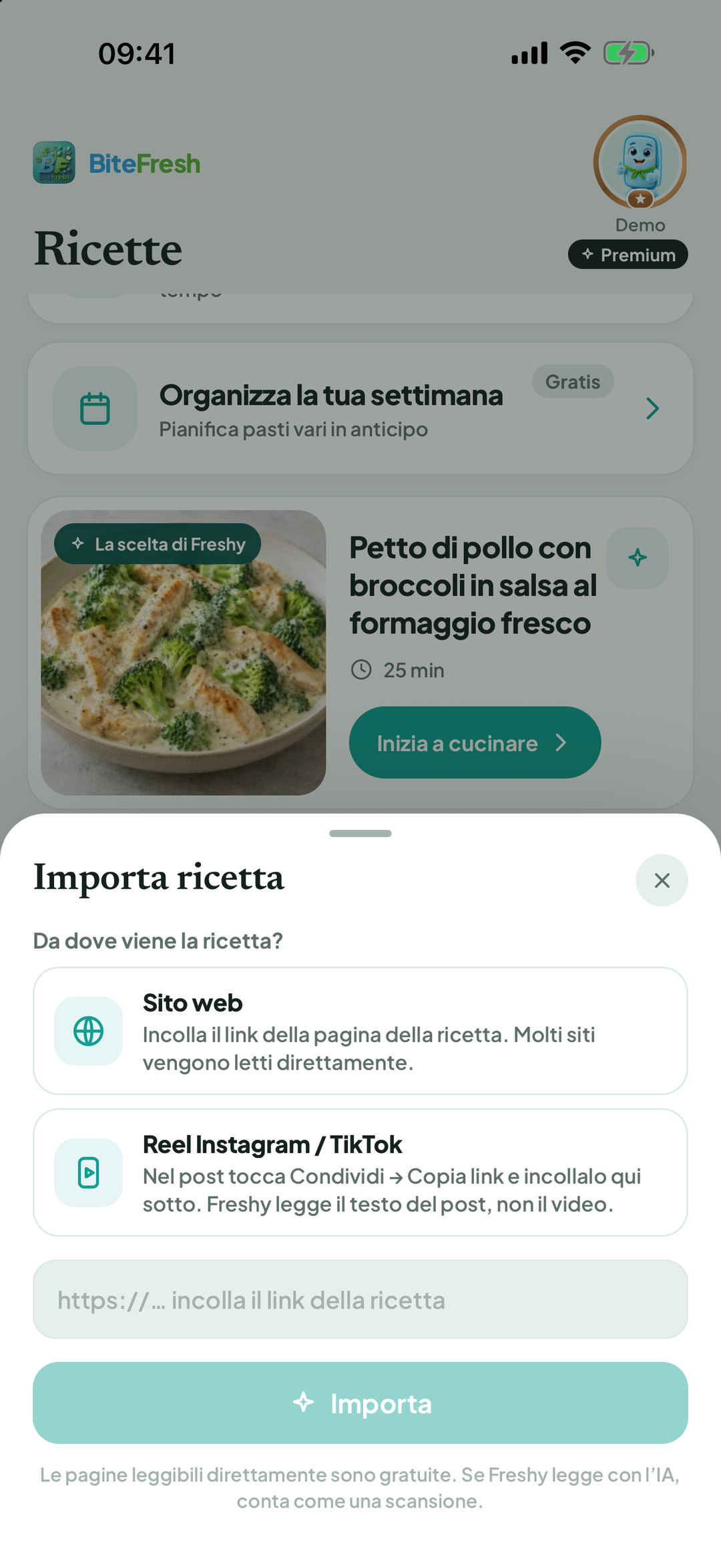 Importazione di una ricetta con campo del link vuoto