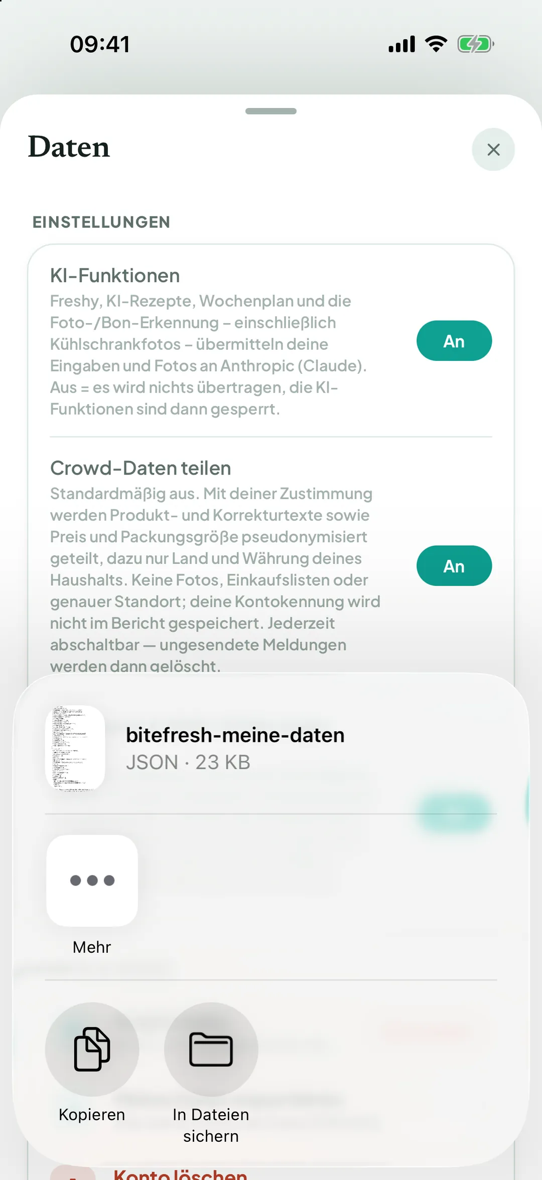 Teilen-Menü des Handys