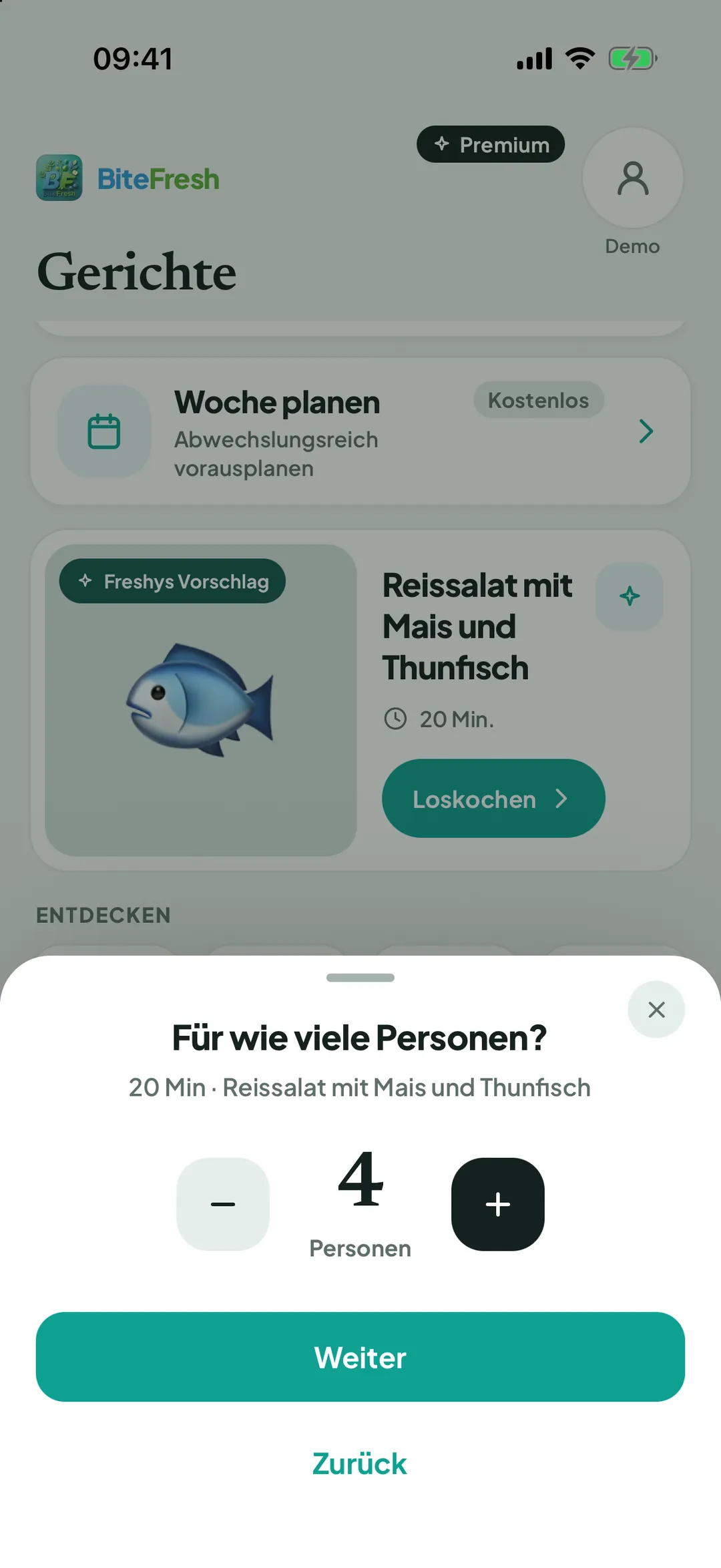 Zutaten anpassen und auf die Liste übernehmen