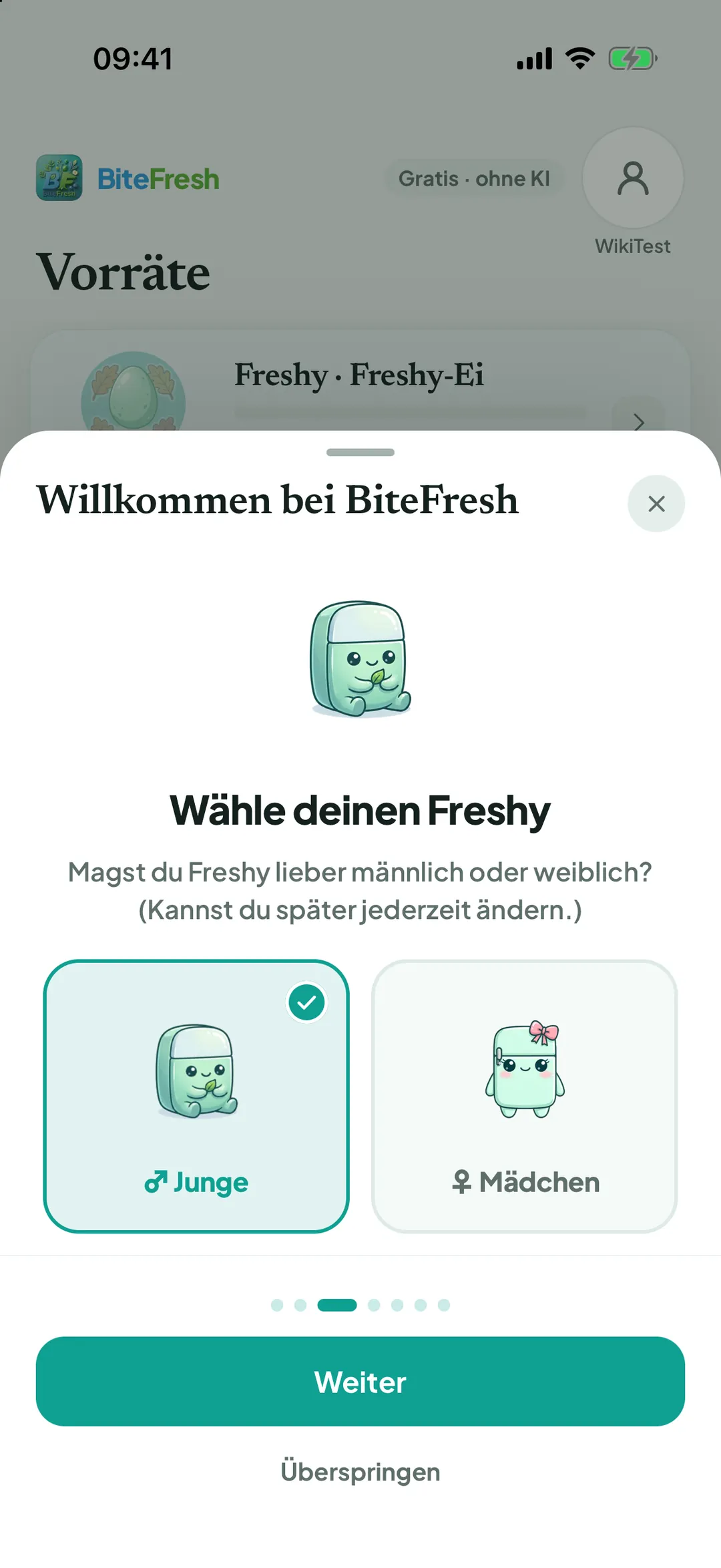 Auswahl „Wähle deinen Freshy“