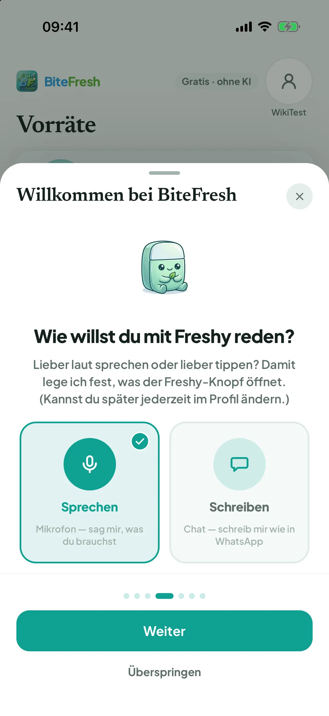 Auswahl zwischen Sprechen und Schreiben