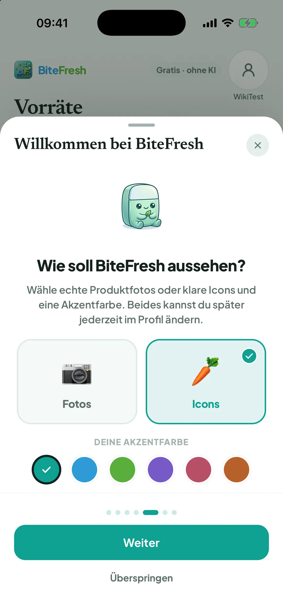 Auswahl von Produktbildern und Akzentfarbe