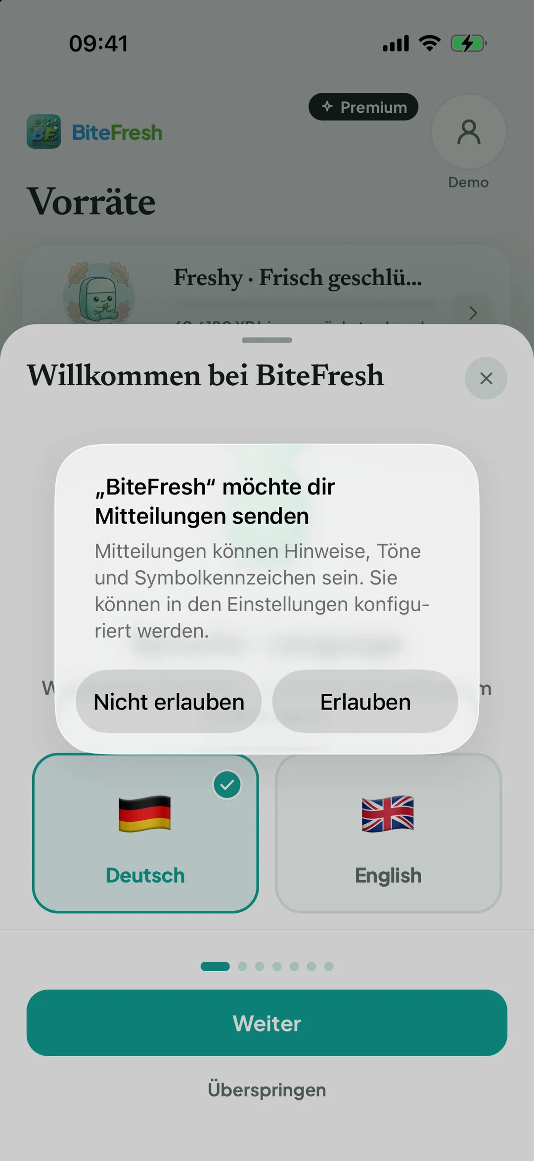 Systemdialog des Handys: Mitteilungen erlauben