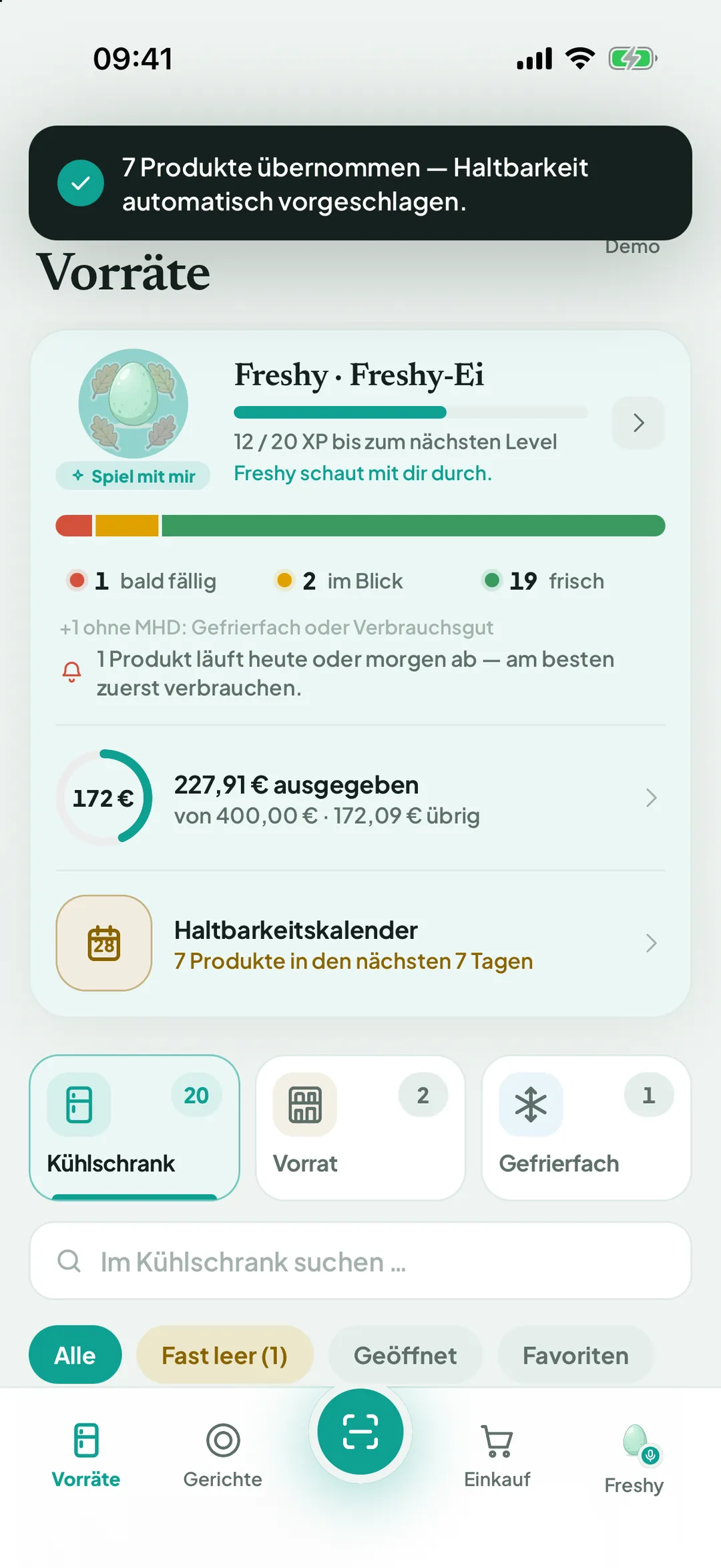 Bestätigung nach dem Übernehmen der Produkte