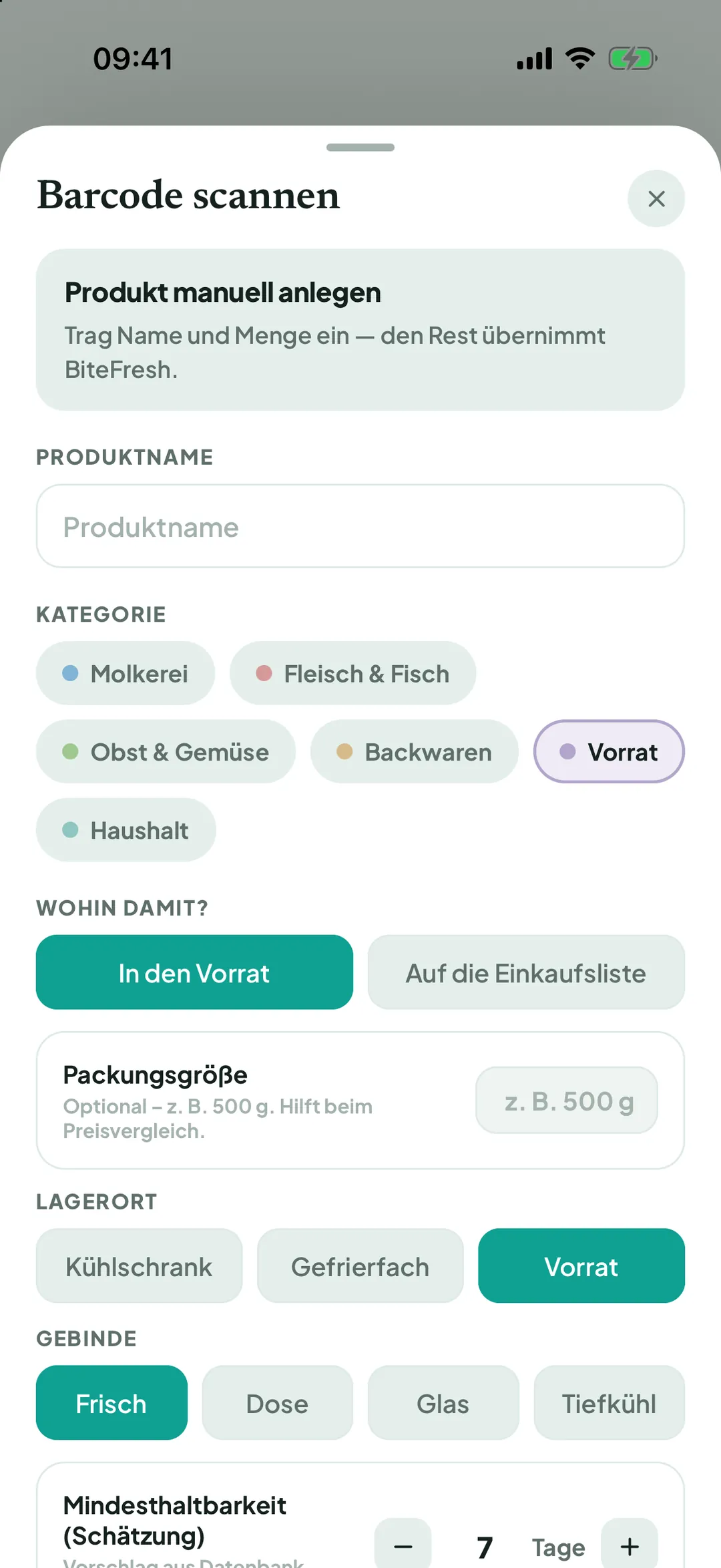 Formular „Produkt manuell anlegen“