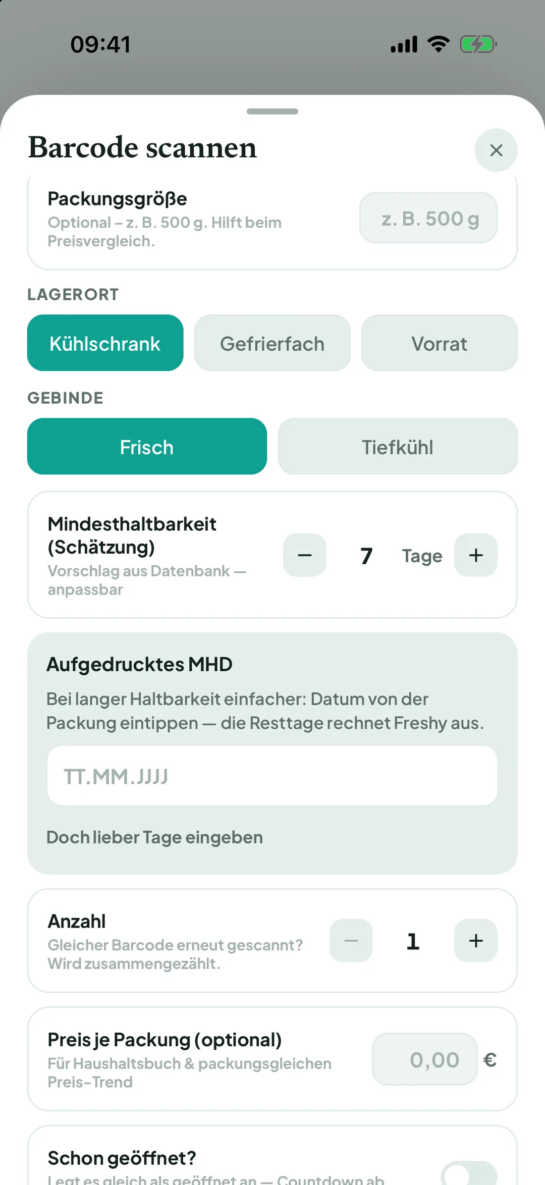 Eingabe „Aufgedrucktes MHD“