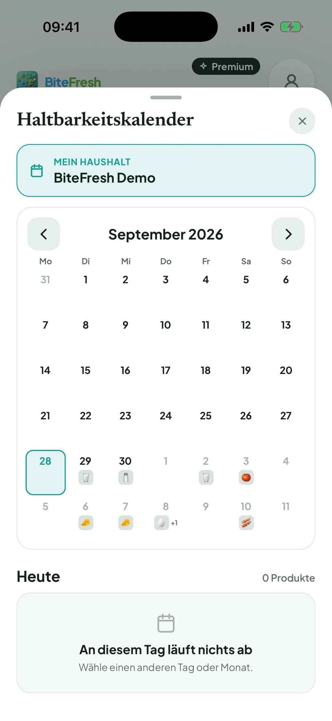Haltbarkeitskalender in der Monatsansicht
