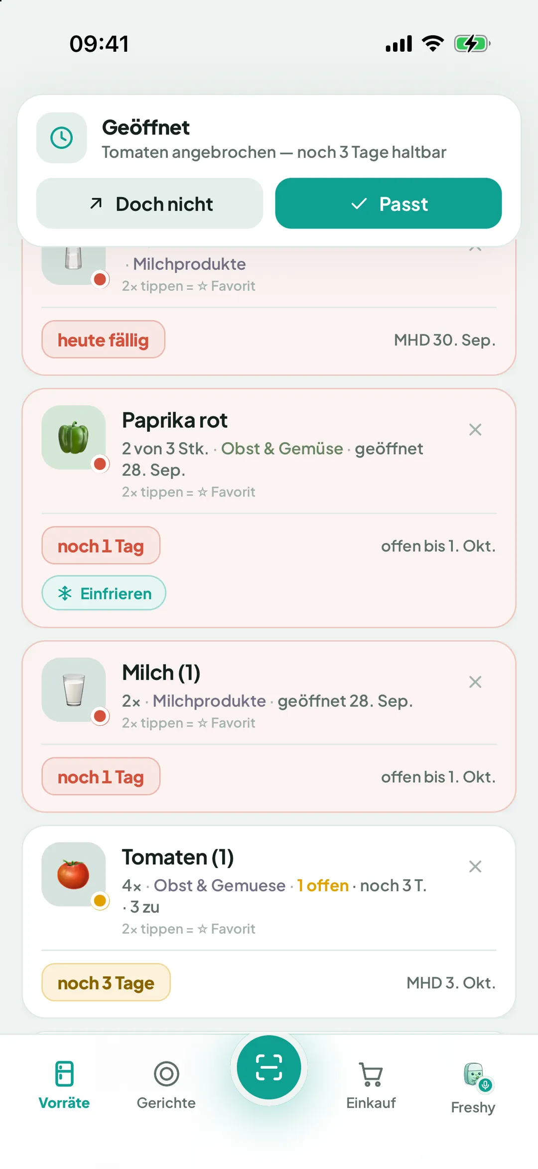 Hinweis Geöffnet mit Doch nicht und Passt