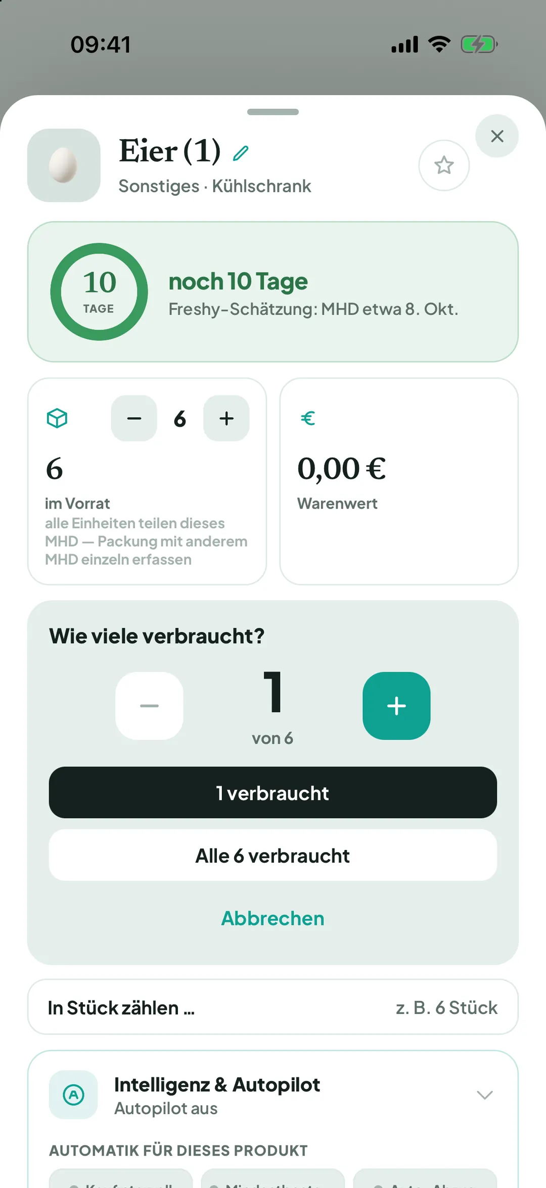 Abfrage „Wie viele verbraucht?“ bei Eiern