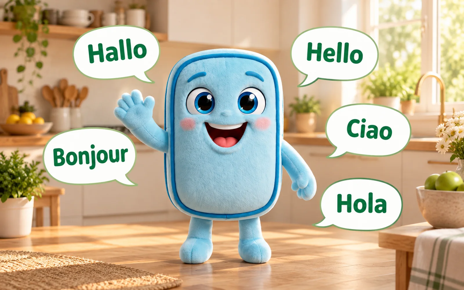 Fabric Freshy presents the five app languages: German, English, French, Italian and Spanish.